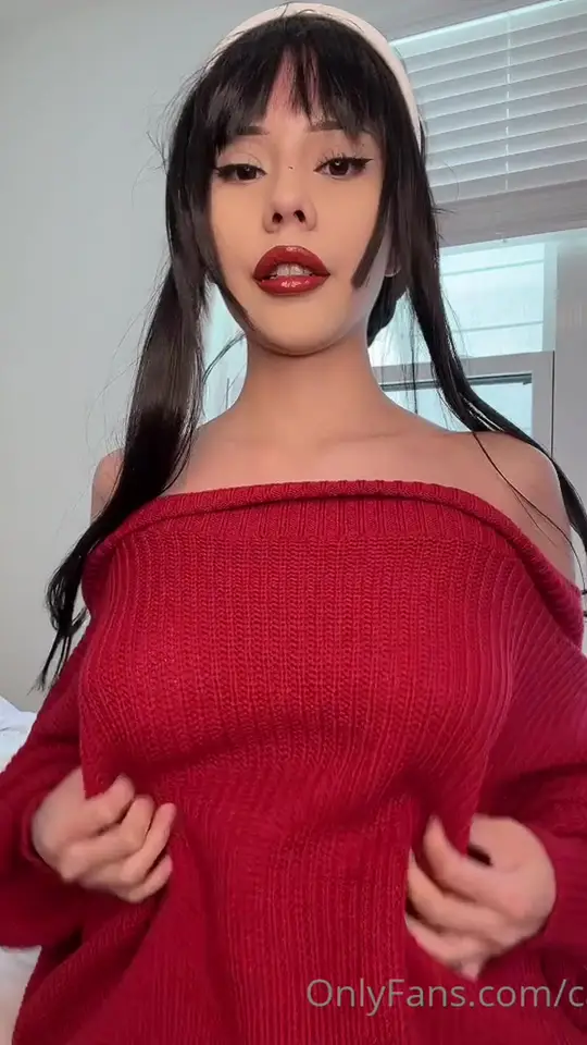 Topless Red Sweater Bedroom Tease