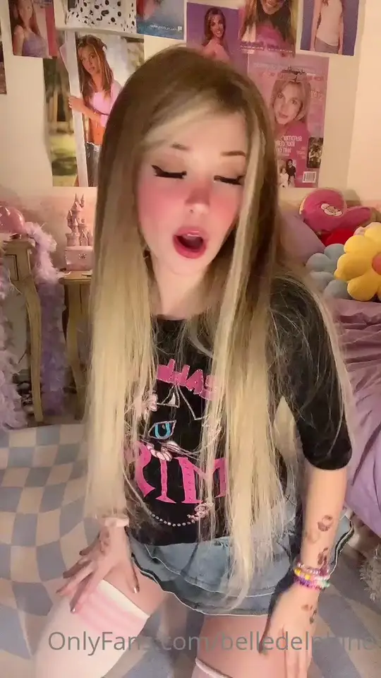Blonde Dances Kneeling in Denim Miniskirt