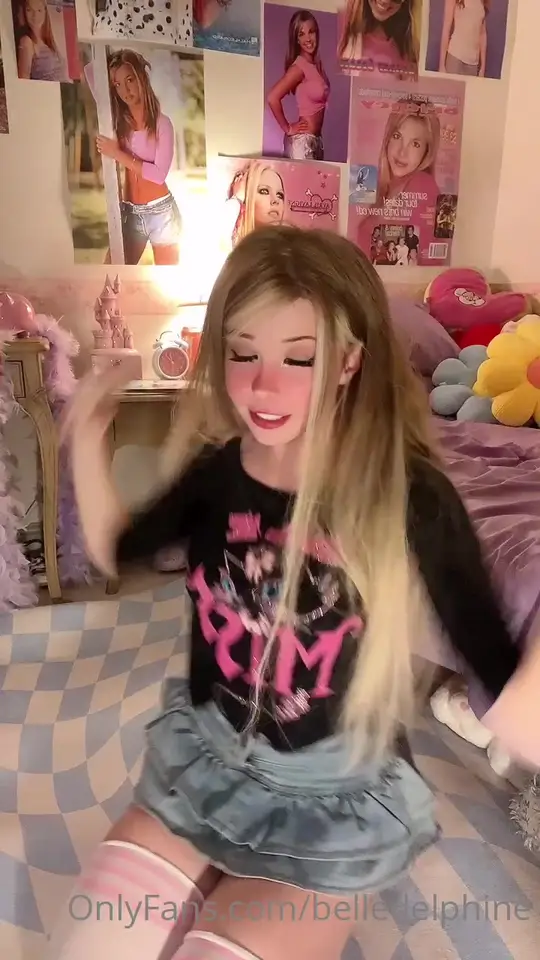 Blonde Dances Kneeling in Denim Miniskirt